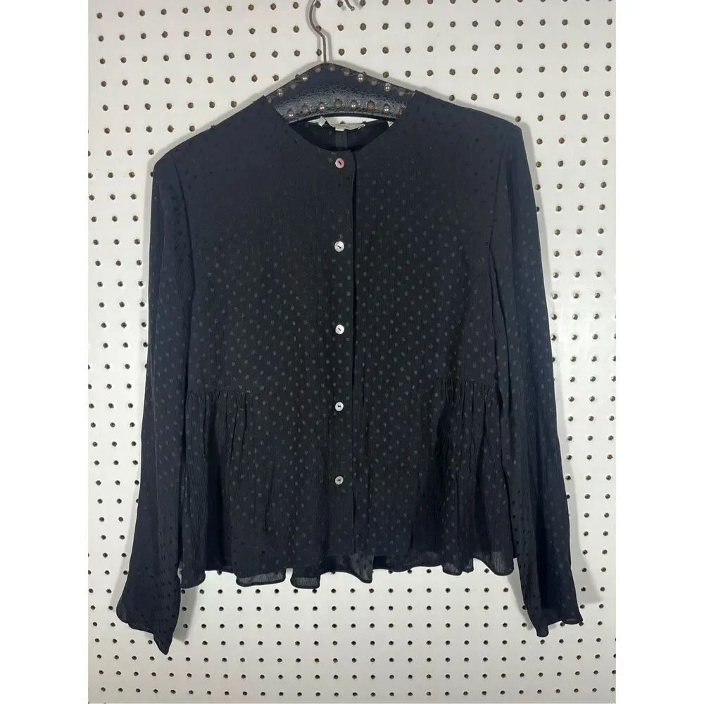 Vince Dot Jacquard Ruched Paneled  silk Blouse size S